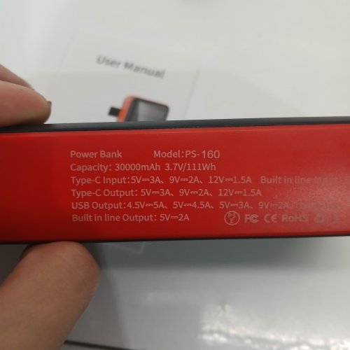 PSOOO PORTABLE SOLAR POWER BANK WITH BUILT IN CABLES & FLASHLIGHT - 30000MAH, 3.7V, 111WH - RED AND BLACK (MODEL: PS-160) image 2