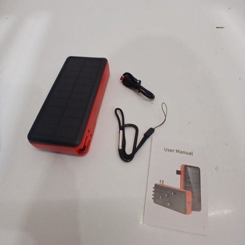 PSOOO PORTABLE SOLAR POWER BANK WITH BUILT IN CABLES & FLASHLIGHT - 30000MAH, 3.7V, 111WH - RED AND BLACK (MODEL: PS-160) image 3