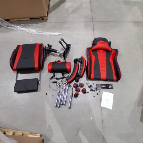 YAHEETECH RECLINING GAMING CHAIR WITH FOLDING FOOTREST AND MASSAGE LUMBAR PILLOW - RED / BLACK image 3