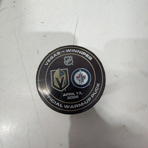 NHL OFFICIAL VEGAS GOLDEN KNIGHTS VS WINNIPEG JETS APRIL 13 2026 WARM-UP PUCK - BLACK image 2