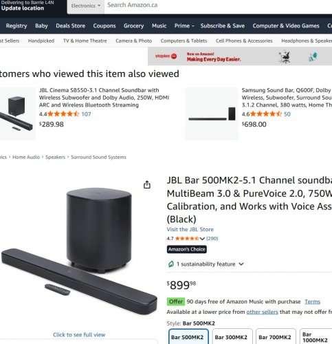 JBL BAR 5.1 CHANNEL SOUNDBAR SYSTEM WITH 10" SUBWOOFER - DOLBY ATMOS, MULTIBEAM 3.0 AND PUREVOICE 2.0 - 750W - BLACK (MODEL: BAR 500MK2) image 2