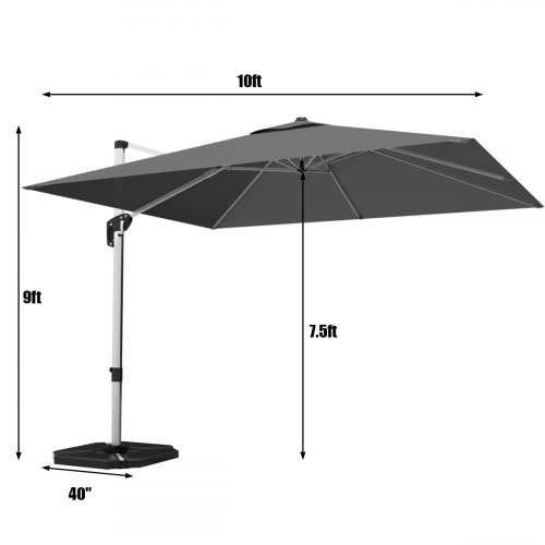 COSTWAY SQUARE PATIO OFFSET CANTILEVER UMBRELLA 360 DEGREE TILT - 10FT - GREY (MODEL: OP70233HS) image 2