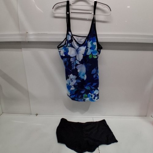 2PC DENATER FLORAL SWIMWEAR SET - 3XL - BLUE AND BLACK image 2