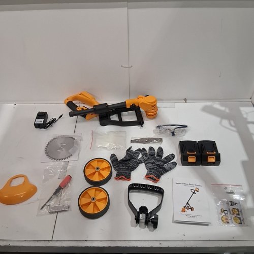 KIHOPLLY HEAVY DUTY CORDLESS ELECTRIC GRASS TRIMMER, WEED WACKER, LAWN EDGER, BRUSH CUTTER WITH BLADES, 2 BATTERIES, CHARGER - 20000 RPM - 21V - 6" - 33.5" X 5.9" - YELLOW (MODEL: B0F9PL5GLJ) image 3
