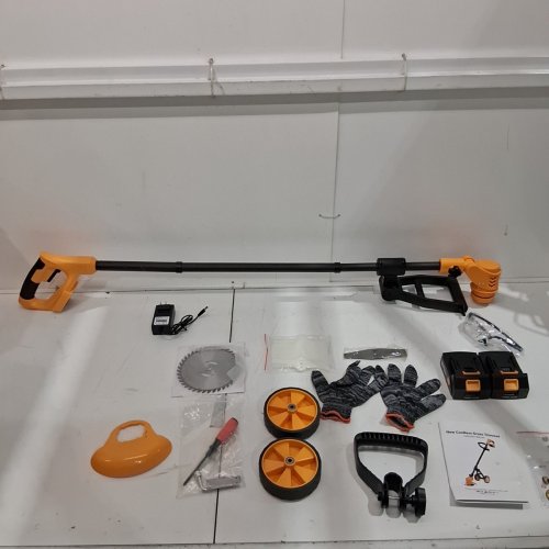 KIHOPLLY HEAVY DUTY CORDLESS ELECTRIC GRASS TRIMMER, WEED WACKER, LAWN EDGER, BRUSH CUTTER WITH BLADES, 2 BATTERIES, CHARGER - 20000 RPM - 21V - 6" - 33.5" X 5.9" - YELLOW (MODEL: B0F9PL5GLJ) image 4