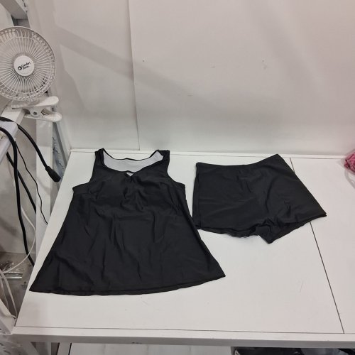 2PC WOMEN'S TANKINI & SHORTS SWIMSUIT SET- EXTRA LARGE - BLACK image 3