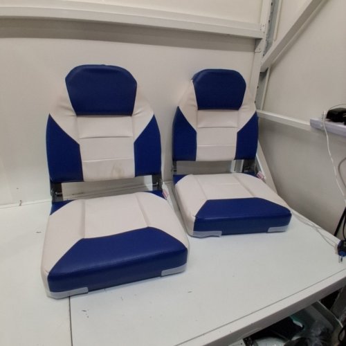 2PK FOLDING CAPTAINS CHAIR BOAT SEATS - 22" HIGH BACK - BLUE/WHITE (MODEL: YL86523) image 2