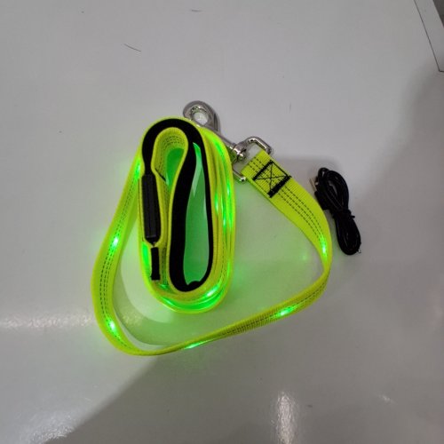 LED HIGH VISIBILITY USB RECHARGEABLE PET LEASH - 4FT - NEON GREEN image 2