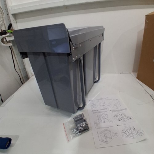 KOSIEHOUSE PULL OUT DUAL SLIDE OUT GARBAGE CAN WITH LID - 30L - 28" - GREY (MODEL:N002) image 2