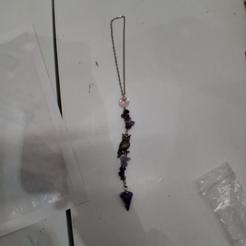 HANDMADE OWL PENDANT SUNCATCHER - PURPLE AND BRONZE-TONE image 2