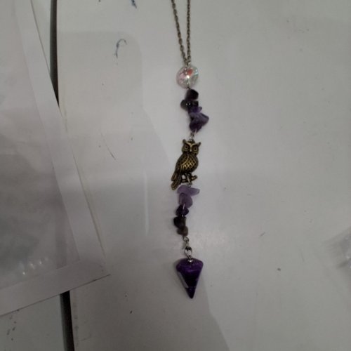 HANDMADE OWL PENDANT SUNCATCHER - PURPLE AND BRONZE-TONE image 3