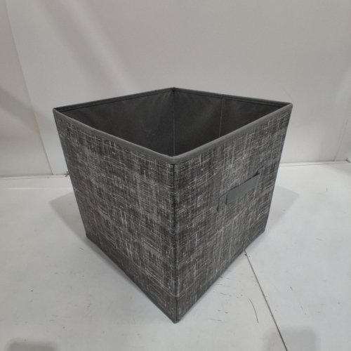 COLLAPSIBLE TEXTURED FABRIC CUBE STORAGE BIN ORGANIZER BASKET WITH SEWN-IN HANDLE - 13" X 13" - CHARCOAL GRAY image 2