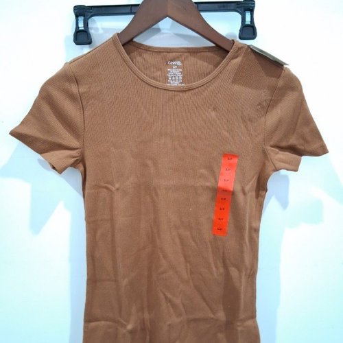women's GEORGE RIBBED SHORT SLEEVE TOP SHIRT - SMALL - ARGAN OIL BROWN (STYLE: GRF51005LD) image 2