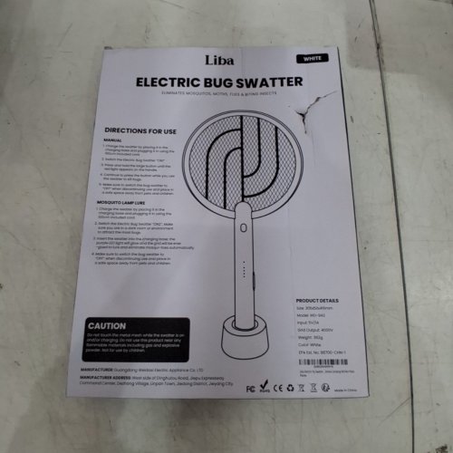 LIBA ELECTRIC FLY SWATTER RACKET RECHARGEABLE BUG ZAPPER - 4000V - WHITE image 4