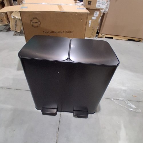 GARVEE DUAL COMPARTMENT RECYCLING THIN LID PEDAL BIN - 2 X 40 L - MATTE BLACK image 2