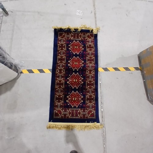 PATTERNED RUNNER RUG - 22" X 46" - NAVY BLUE AND RED image 2