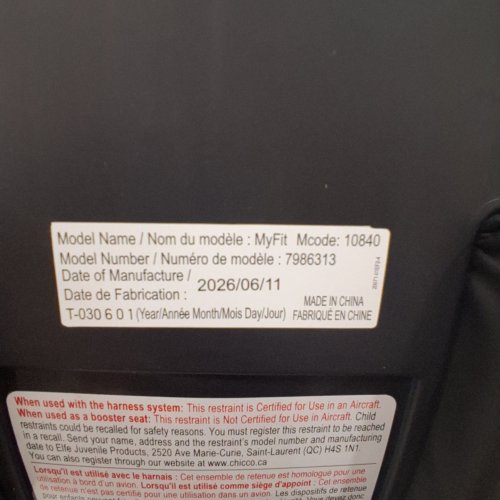 CHICCO MYFIT HARNESS & BOOSTER CAR SEAT WITH DUO GUARD PROTECITON - FOR KIDS 25 TO 65LBS - BLACK (MODEL: 7986313) image 2