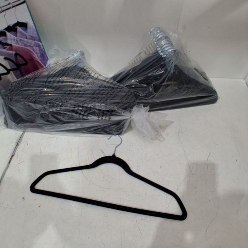 50PK NON-SLIP VELVET ADULT SIZE HANGERS - 17.7"X 0.2"X 9.5" - BLACK (MODEL: 1193759) image 2
