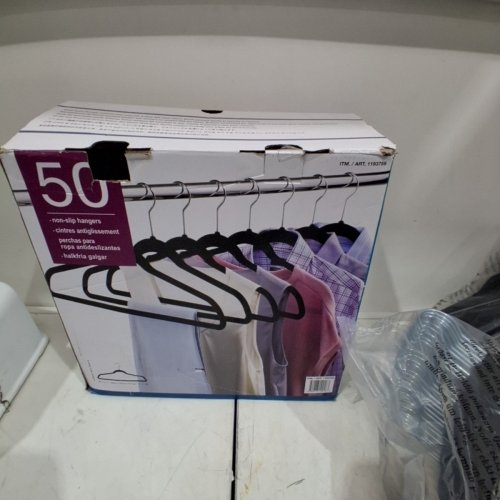 50PK NON-SLIP VELVET ADULT SIZE HANGERS - 17.7"X 0.2"X 9.5" - BLACK (MODEL: 1193759) image 3