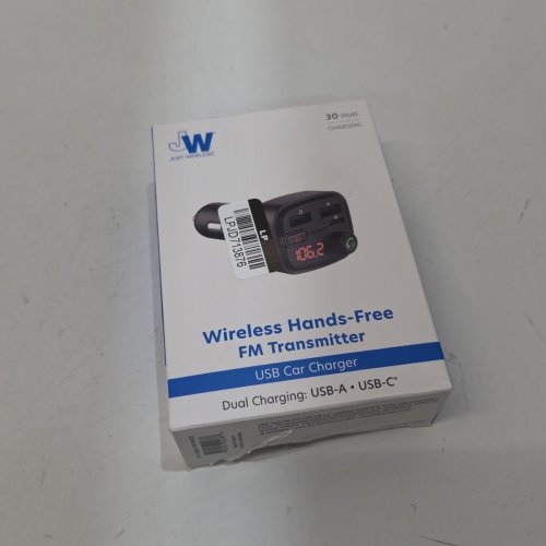 JUST WIRELESS BLUETOOTH FM TRANSMITTER WITH USB-A AND USB-C CHARGING PORTS AND BASS BOOSTER - 30W - BLACK (MODEL: 20088) image 4