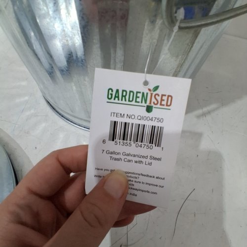 GARDENISED ROUND METAL GALVANIZED STEEL GARBAGE/TRASH CAN WITH LID - 7GAL - SILVER (MODEL: 651355047501) image 2