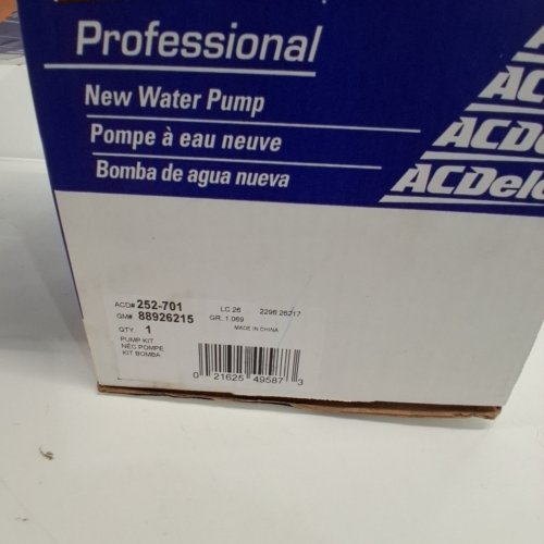 ACDELCO PROFESSIONAL WATER PUMP KIT (ITEM: 252-701) image 2
