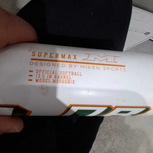 MIKEN SUPERMAX SOFTBALL BAT - 34", 26 OZ, 13.5" BARREL - WHITE, ORANGE, AND GREEN (MODEL: MS60B1X) image 2