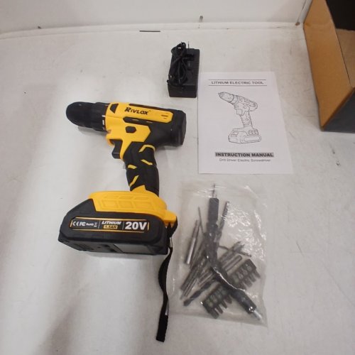 RIVLOX 20V CORDLESS ELECTRIC POWER DRILL SET - 20V ELECTRIC SCREWDRIVER, 2.0AH BATTERY, 30NM, BUILT-IN LED - YELLOW image 3