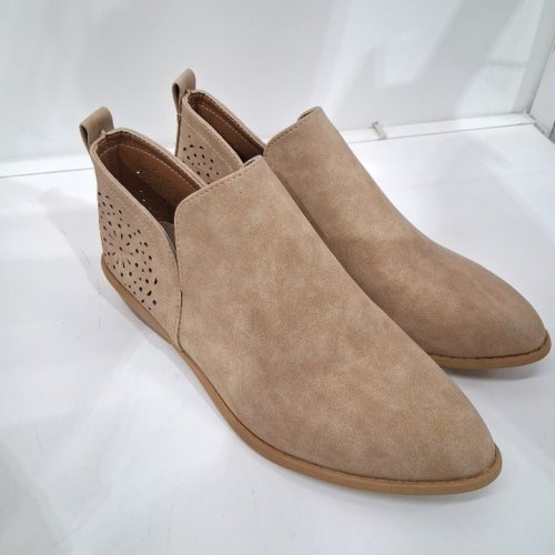 WOMEN'S EYELET PERFORATED ANKLE BOOTS - 10.5-11 - TAN image 2