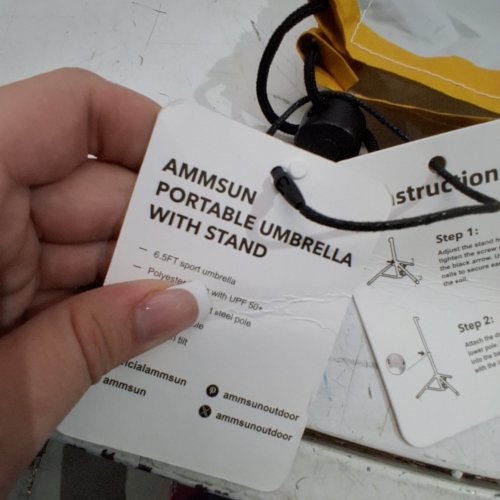 AMMSUN PORTABLE UMBRELLA WITH STAND - 6.5FT - YELLOW AND WHITE STRIPES (AM76008-SPORT) image 2