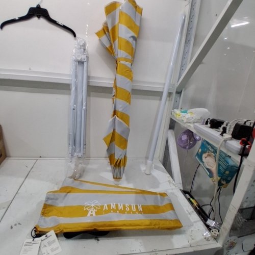 AMMSUN PORTABLE UMBRELLA WITH STAND - 6.5FT - YELLOW AND WHITE STRIPES (AM76008-SPORT) image 3