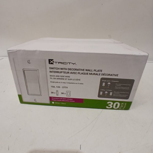 30PK X-TRICITY DECORATIVE WALL SWITCH WITH WALL PLATE - 15A, 120-277 V - WHITE (ITEM: 3-72517) image 2