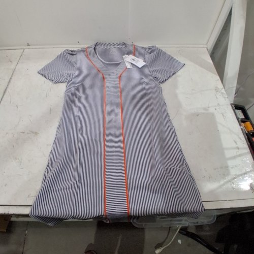 WOMEN'S IZOD SEERSUCKER ARIELA SHORT SLEEVE FLARED DRESS - SMALL - NAVY/WHITE (STYLE: WISH62W) image 2