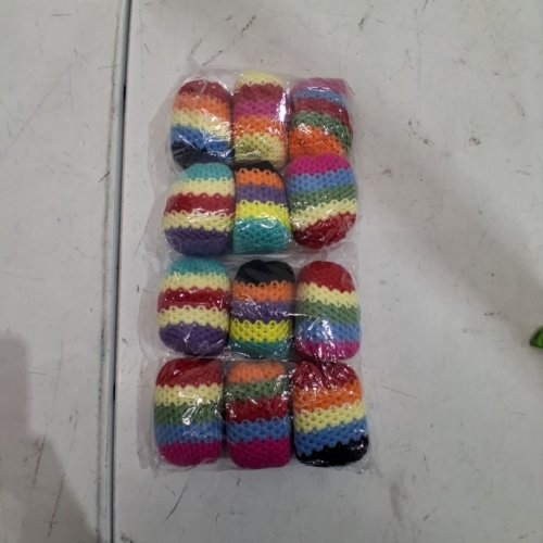 12PK CROCHETED HACKY SACK BALLS - 3" X 2"/EACH - MULTI-COLOUR STRIPES image 2