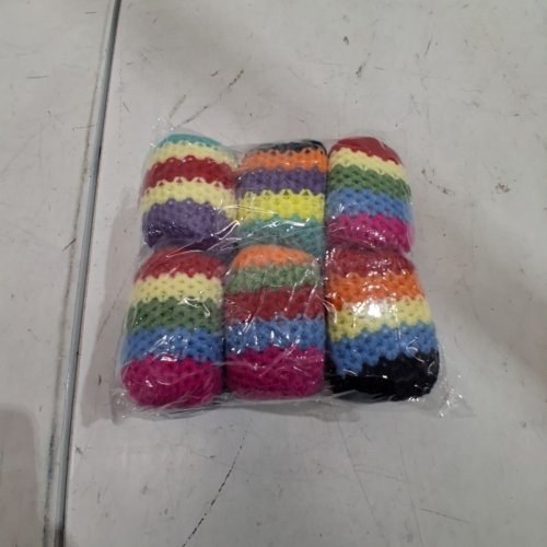 12PK CROCHETED HACKY SACK BALLS - 3" X 2"/EACH - MULTI-COLOUR STRIPES image 3