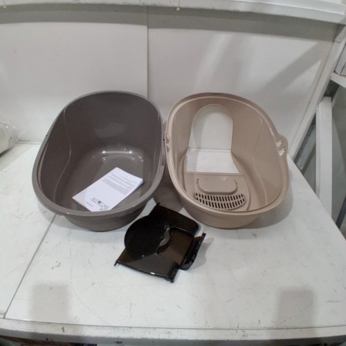 AMAZON BASICS NO MESS HOODED CAT LITTER BOX - LARGE - TAN/GREY image 2