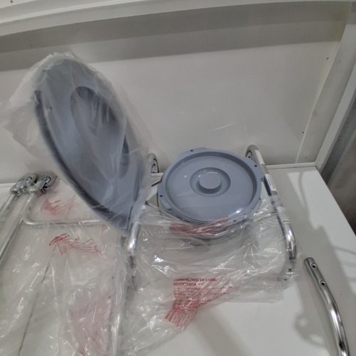 MEDLINE ELONGATED ALUMINUM BEDSIDE COMMODE WITH WHEELS - CAN BE USED AS RAISED TOILET SEAT - GREY (MODEL: G1-501LWX1) image 3