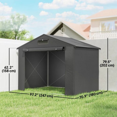 OUTSUNNY PORTABLE SHED WATERPROOF BIKE TENT WITH ROLL-UP ZIPPER DOOR - 8FT X 6FT - DARK GREY (MODEL:84H-515V00CG) image 2