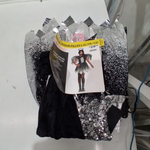 3PC DARK SPARKLE ANGEL COSTUME - LARGE 10/12 - BLACK SILVER image 2