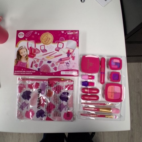 14PC girls PRETEND MAKEUP SET with brushes and travel bag (STYLE: GLAMOUR GIRL COLLECTION) image 2