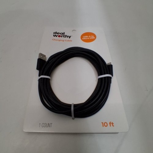 DEALWORTHY MICRO USB TO USB-A CHARGING CABLE - 10FT - BLACK image 2