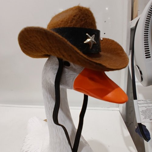 WINTER POETRY DECORATIVE GOOSE FIGURINE WITH COWBOY HAT - 12" - WHITE image 4