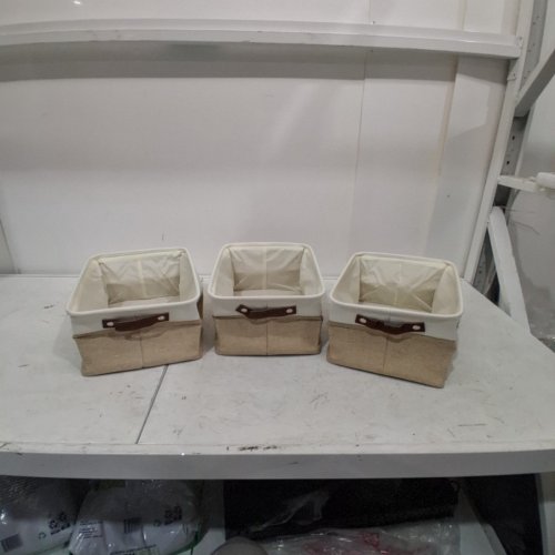 3PK DECOMOMO STORAGE BINS FABRIC STORAGE BASKET FOR SHELVES - 16" X 12.5" X 10" - BEIGE/WHITE image 2