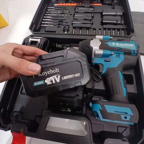 P-KOYEBOLT CORDLESS HIGH TORQUE IMPACT WRENCH KIT WITH 2 BATTERIES- 21 V, 2300 RPM - TEAL AND BLACK image 3