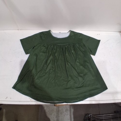 WOMEN'S HWRETIE SHORT SLEEVE BLOUSE TOP - 3XL - DARK GREEN image 2