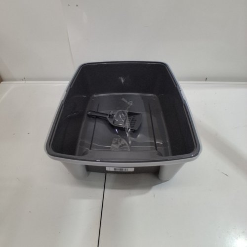 IRIS OPEN TOP CAT LITTER BOX KIT WITH SHIELD AND SCOOP - 16" X 12" - DARK GREY/CLEAR - (MODEL: CLH-12) image 2