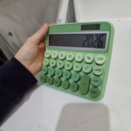ELECTRONIC MECHANICAL KEY CALCULATOR BATTERY AND SOLAR POWERED - GREEN GRADIENT image 2