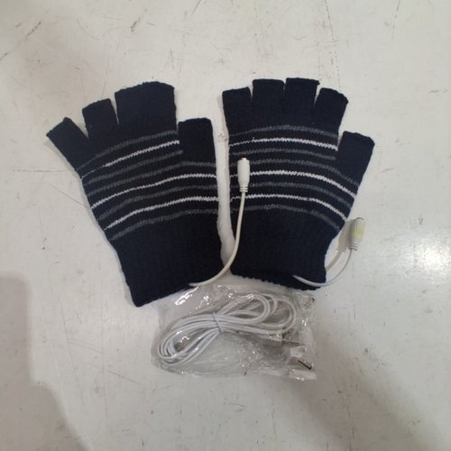 1PR ADULT'S FINGERLESS HEATED GLOVES - OSFM - BLACK STRIPES image 2