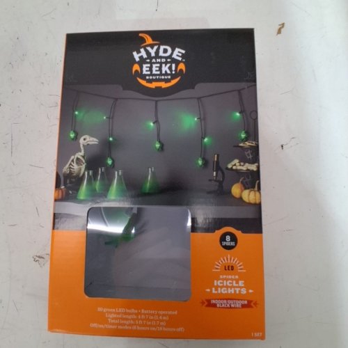 HYDE AND EEK! BOUTIQUE LED SPIDER ICICLE LIGHTS - 5FT 7" TOTAL LENGTH - GREEN image 2