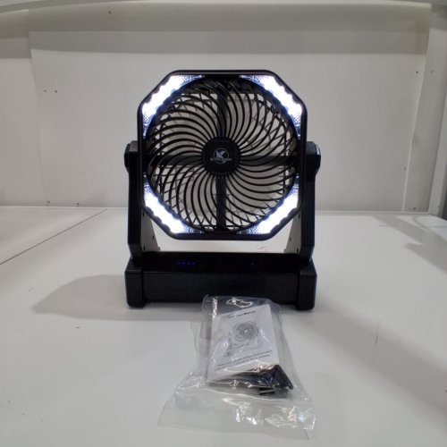 BATTERY OPERATED RECHARGEABLE PORTABLE CAMPING FAN WITH 3 MODES LED LIGHT & HANGING HOOK - 20000 MAH - BLACK (MODEL: D10) image 2